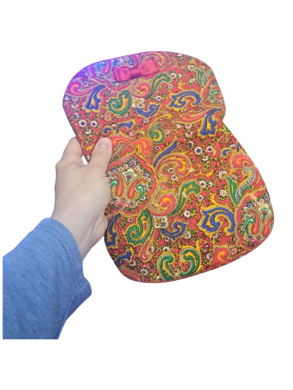Vintage 60's Red Paisley Fold Over Clutch Purse With Attached Coin Purse - Picture 8 of 9